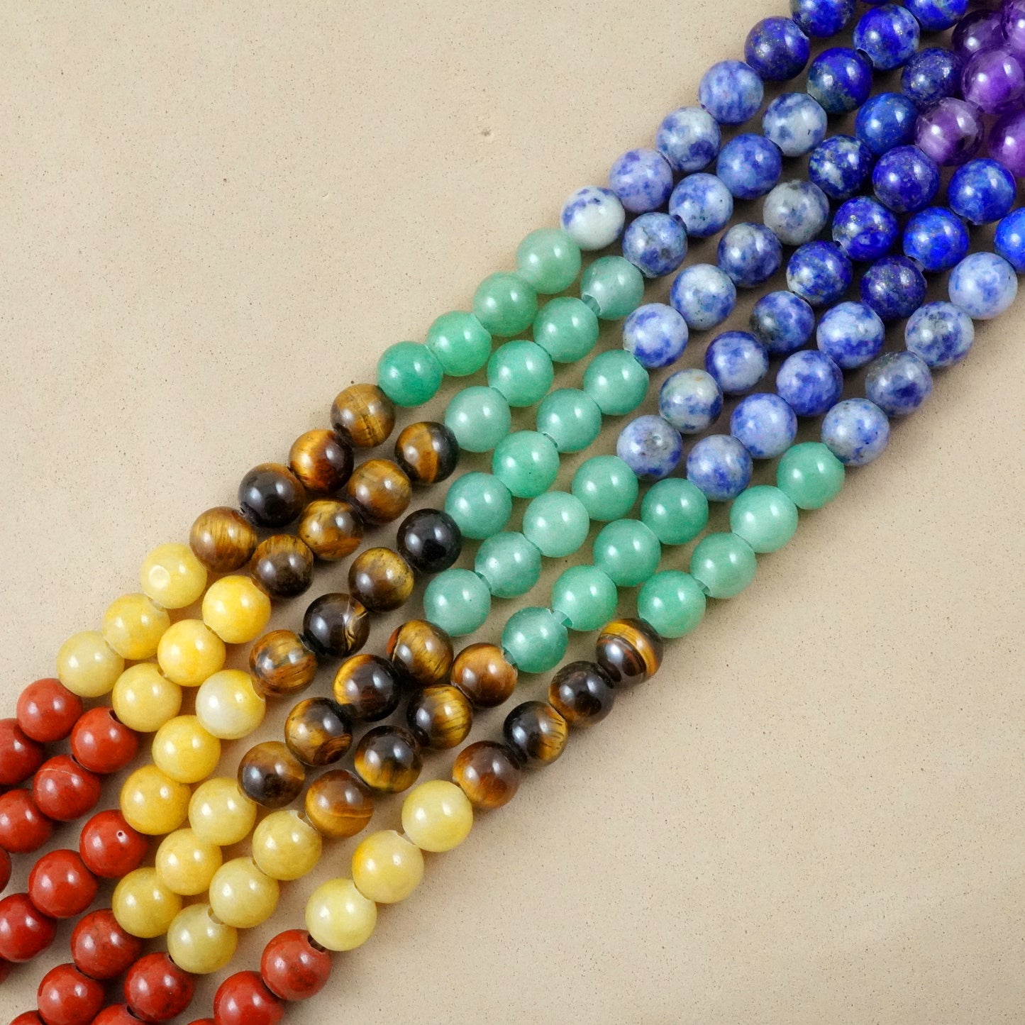 7 Chakra Stone Beads (Large Hole)(Round)(Smooth)(8mm)(10mm)(8"Strand)