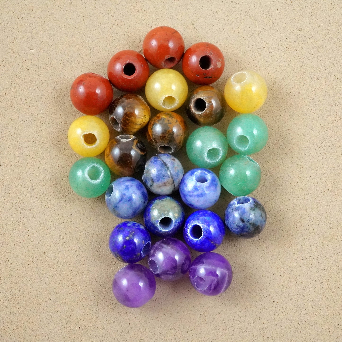 7 Chakra Stone Beads (Large Hole)(Round)(Smooth)(8mm)(10mm)(8"Strand)