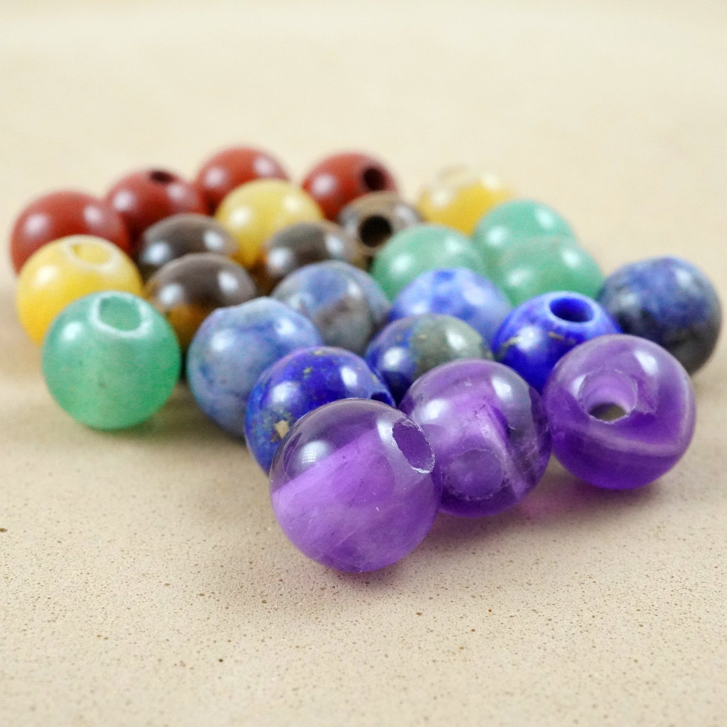 7 Chakra Stone Beads (Large Hole)(Round)(Smooth)(8mm)(10mm)(8"Strand)