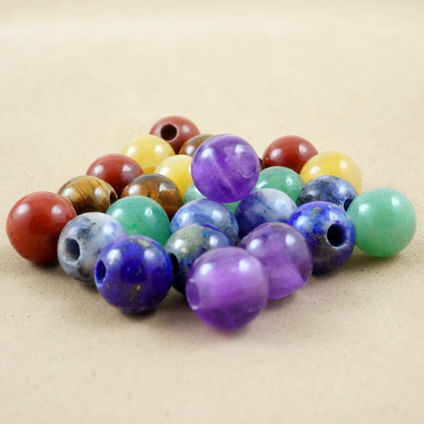 7 Chakra Stone Beads (Large Hole)(Round)(Smooth)(8mm)(10mm)(8"Strand)