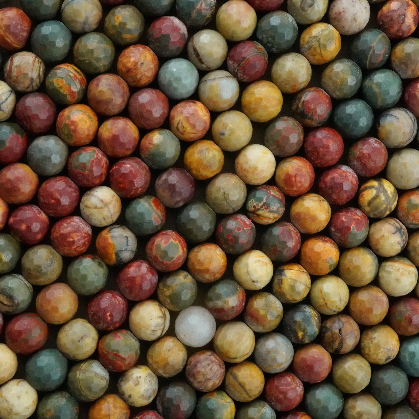 Red Creek Jasper (Round)(Faceted)(4mm)(6mm)(8mm)(10mm)(12mm)(16"Strand)