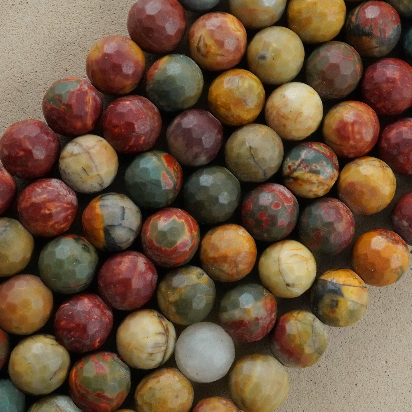 Red Creek Jasper (Round)(Faceted)(4mm)(6mm)(8mm)(10mm)(12mm)(16"Strand)