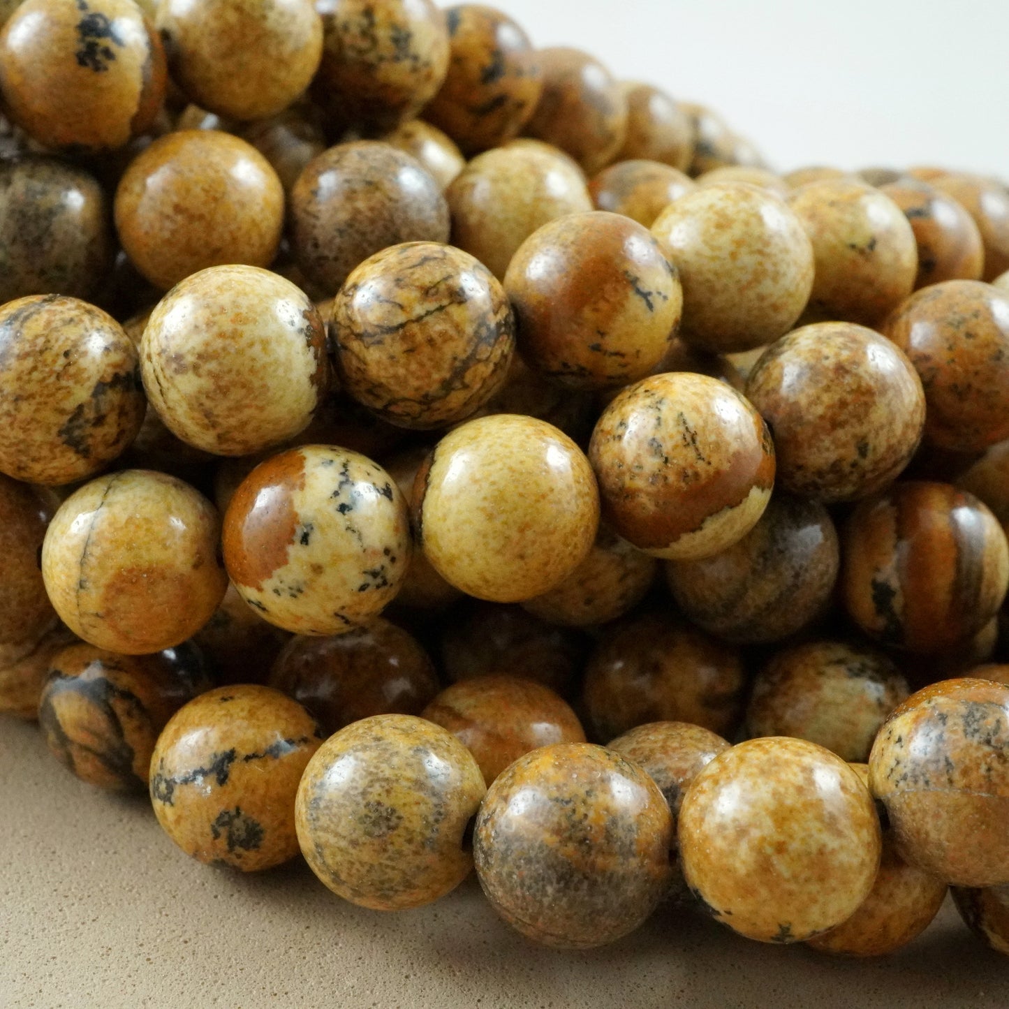 Picture Jasper (Round)(Smooth)(4mm)(6mm)(8mm)(10mm)(12mm)(16"Strand)