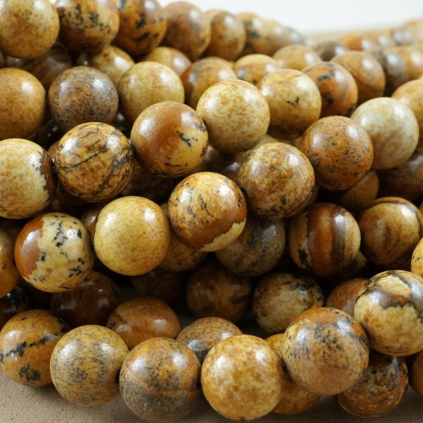 Picture Jasper (Round)(Smooth)(4mm)(6mm)(8mm)(10mm)(12mm)(16"Strand)