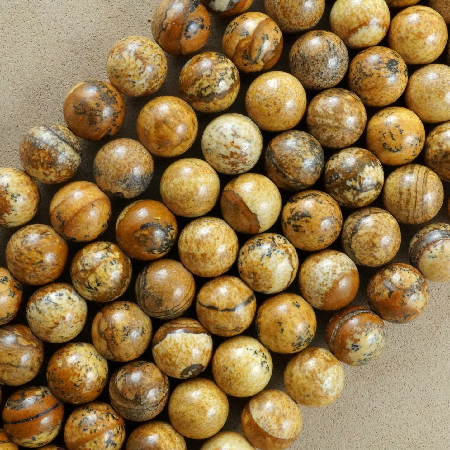 Picture Jasper (Round)(Smooth)(4mm)(6mm)(8mm)(10mm)(12mm)(16"Strand)