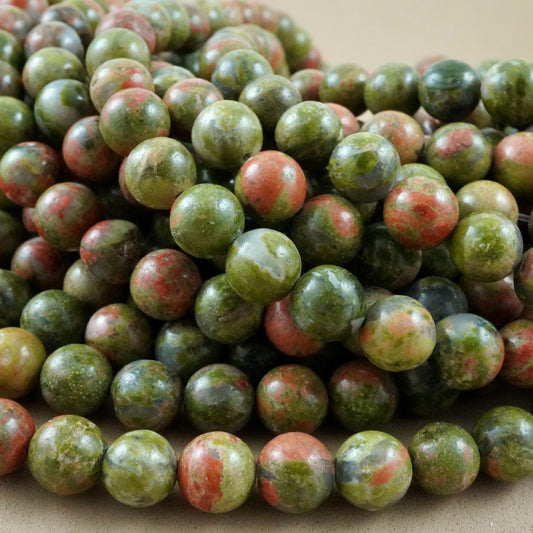 Unakite (Round)(Smooth)(4mm)(6mm)(8mm)(10mm)(12mm)(16"Strand)