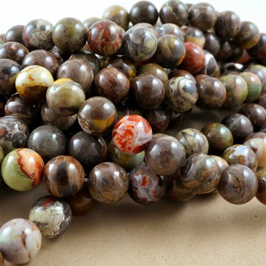 Mushroom Rhyolite (Round)(Smooth)(4mm)(6mm)(8mm)(10mm)(12mm)(16"Strand)