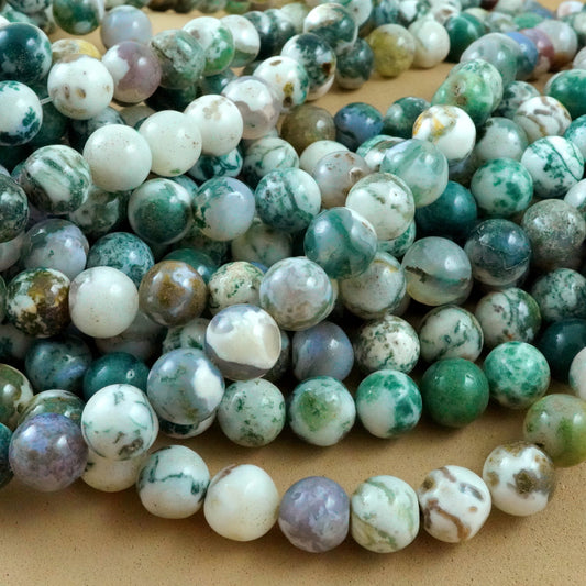 Tree Agate (Round)(Smooth)(4mm)(6mm)(8mm)(10mm)(12mm)(16"Strand)