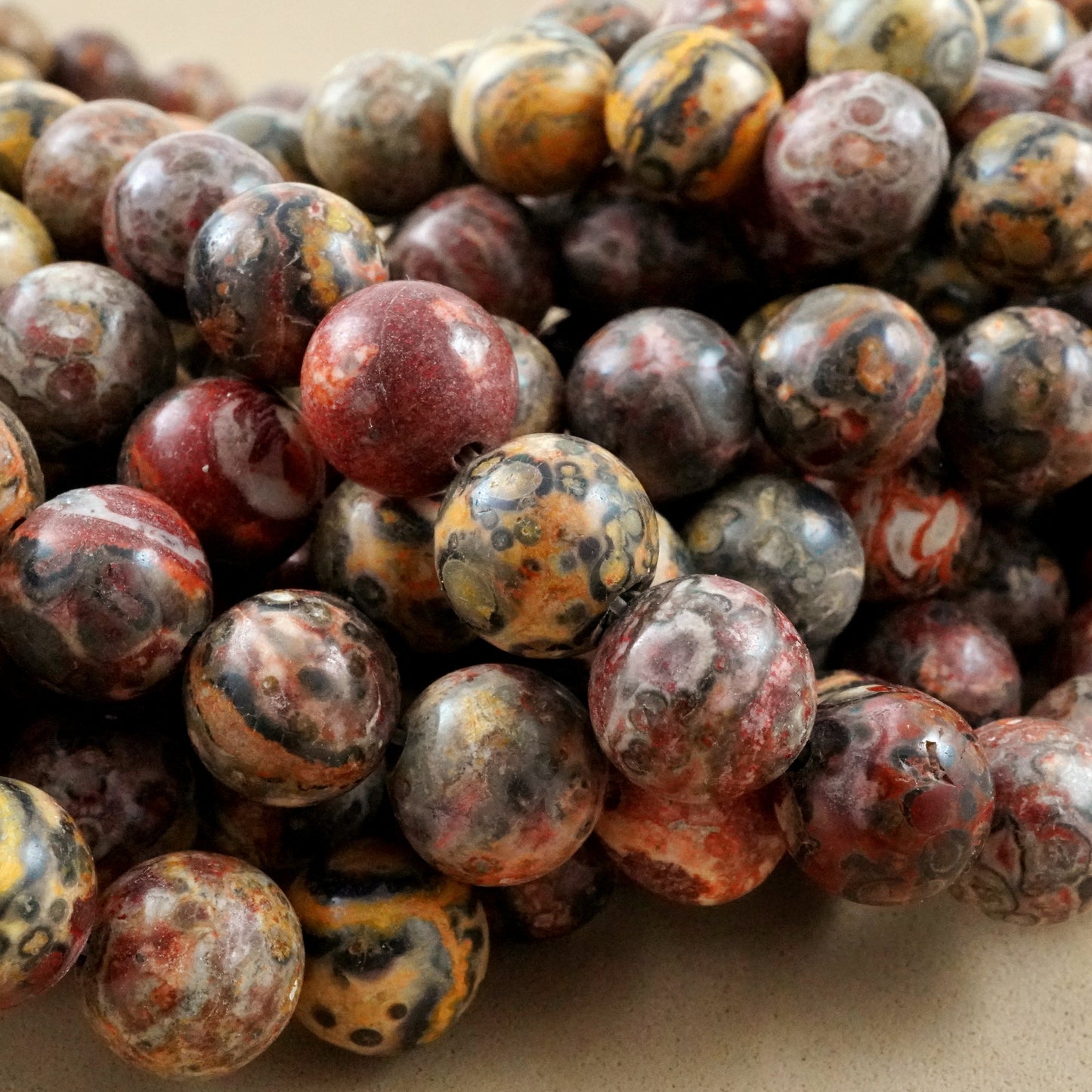 Leopard Skin Jasper (Round)(Smooth)(4mm)(6mm)(8mm)(10mm)(12mm)(16"Strand)