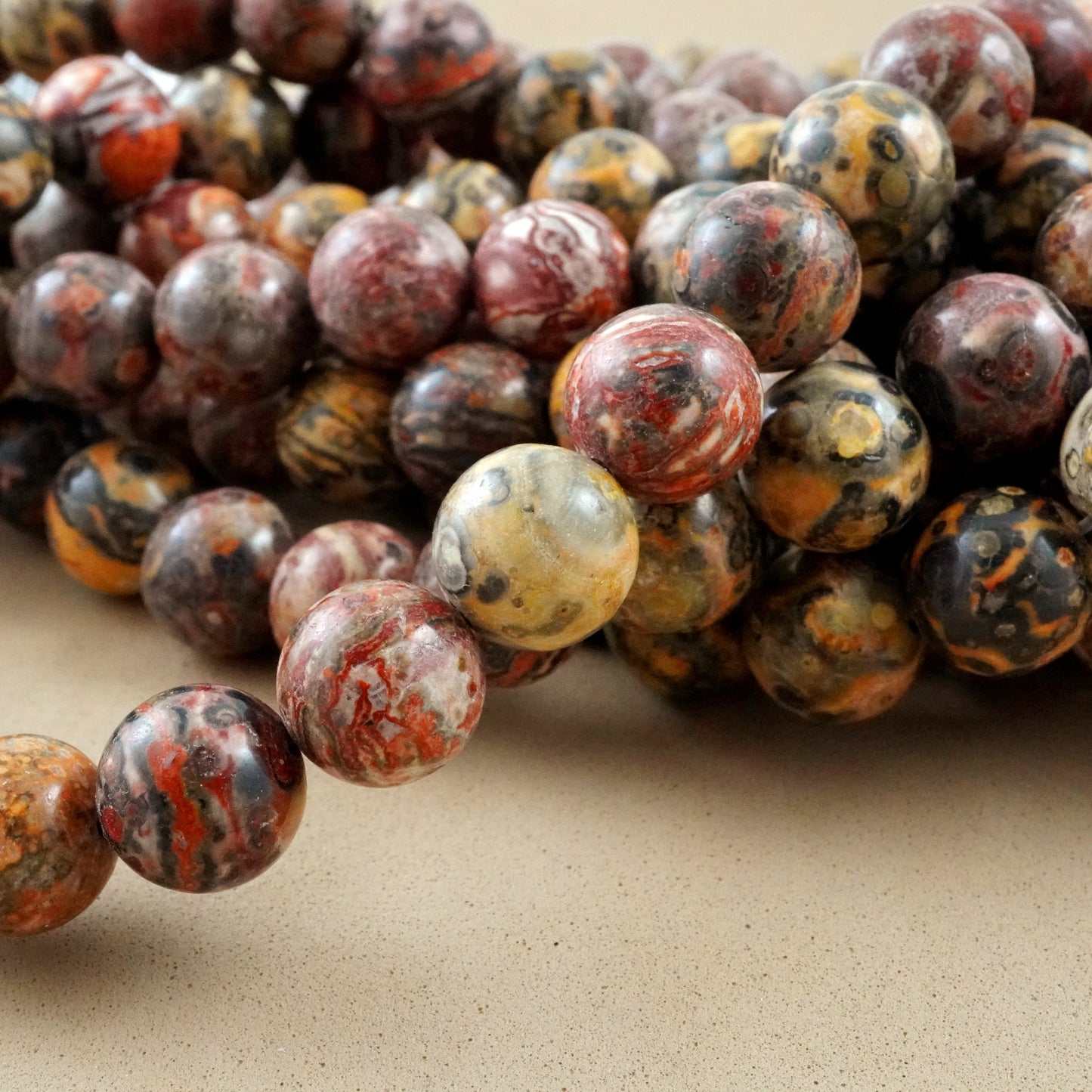 Leopard Skin Jasper (Round)(Smooth)(4mm)(6mm)(8mm)(10mm)(12mm)(16"Strand)