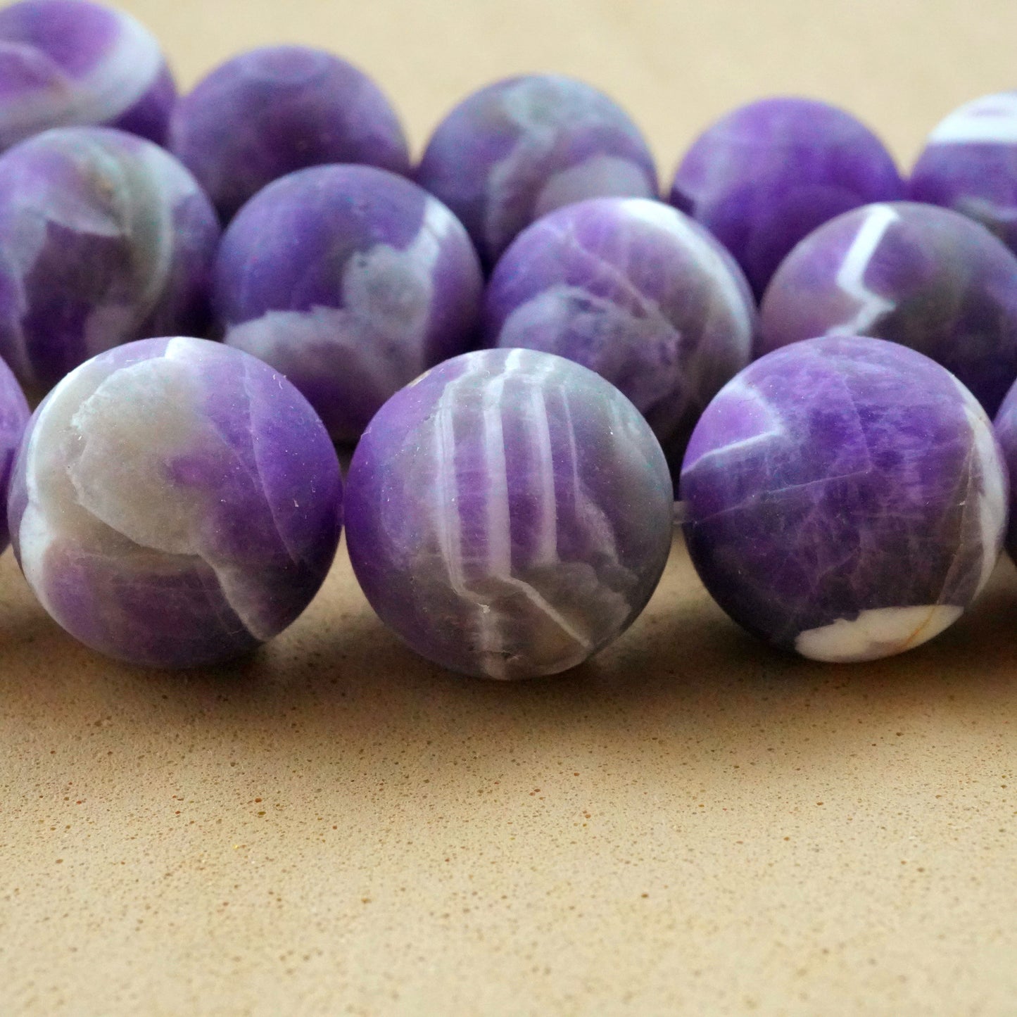 Chevron Amethyst (Round)(Matte)(4mm)(6mm)(8mm)(10mm)(16"Strand)