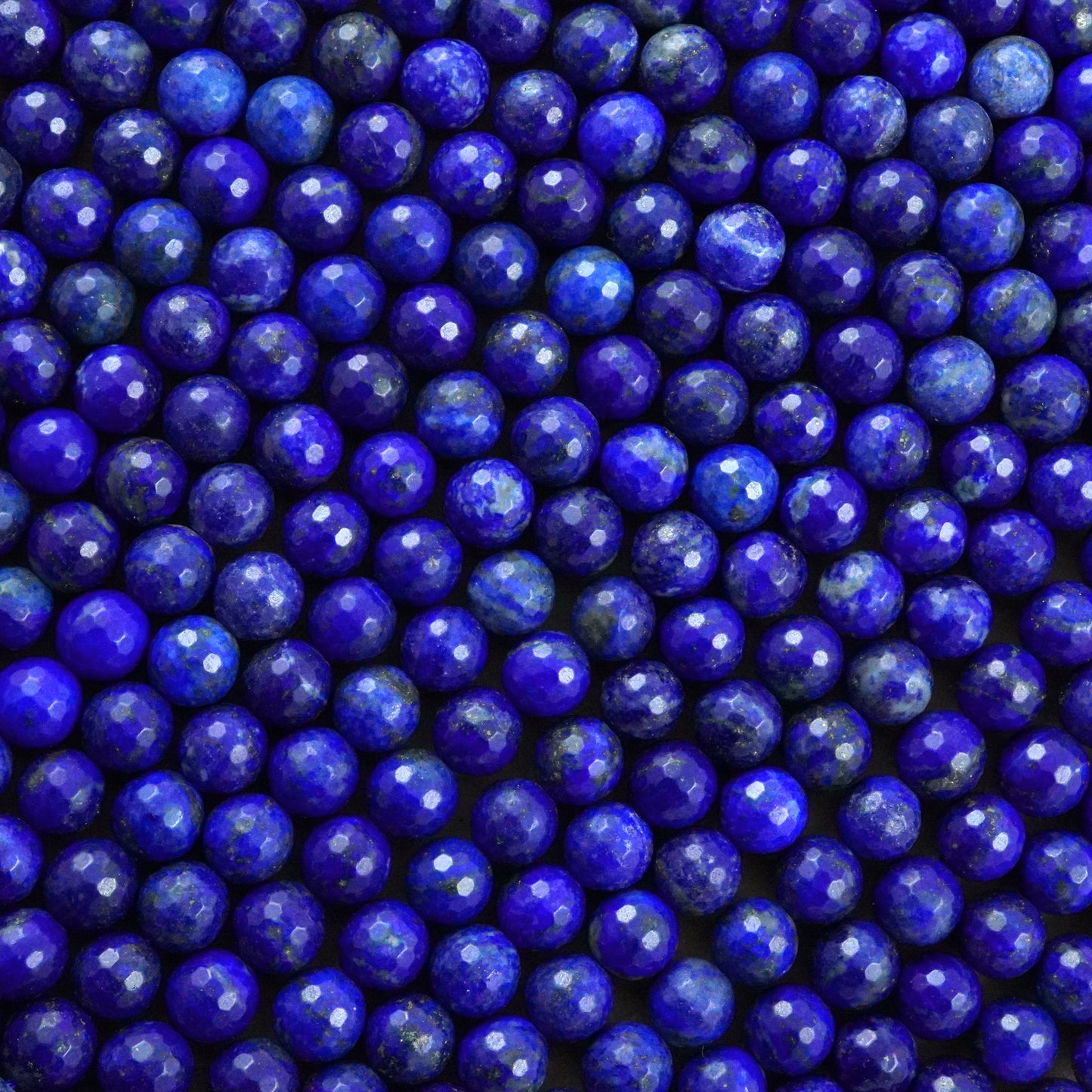 Lapis Lazuli (Round)(Faceted)(4mm)(6mm)(8mm)(10mm)(12mm)(16"Strand)