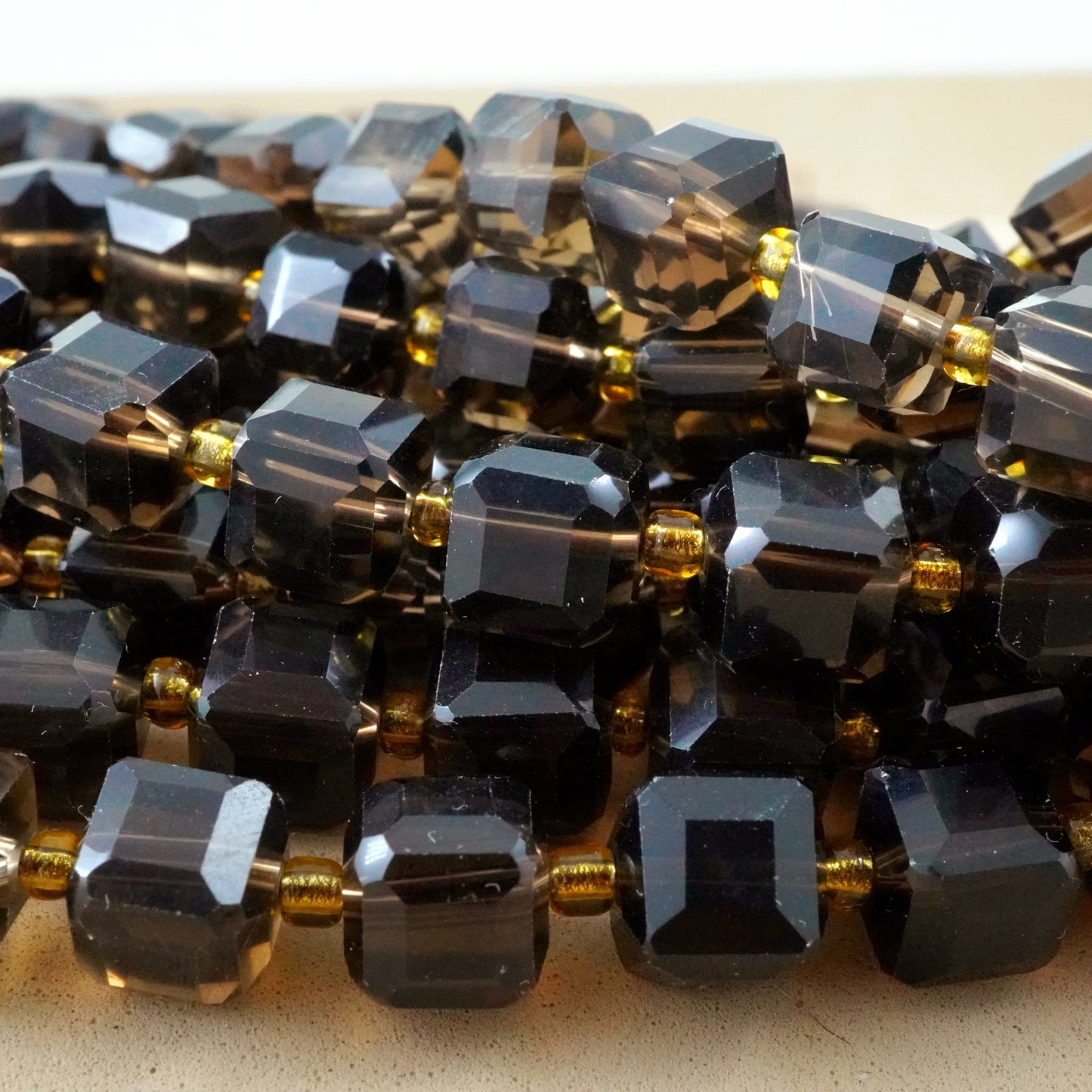 Smoky Quartz (Cube)(Faceted)(8mm)(15"Strand)