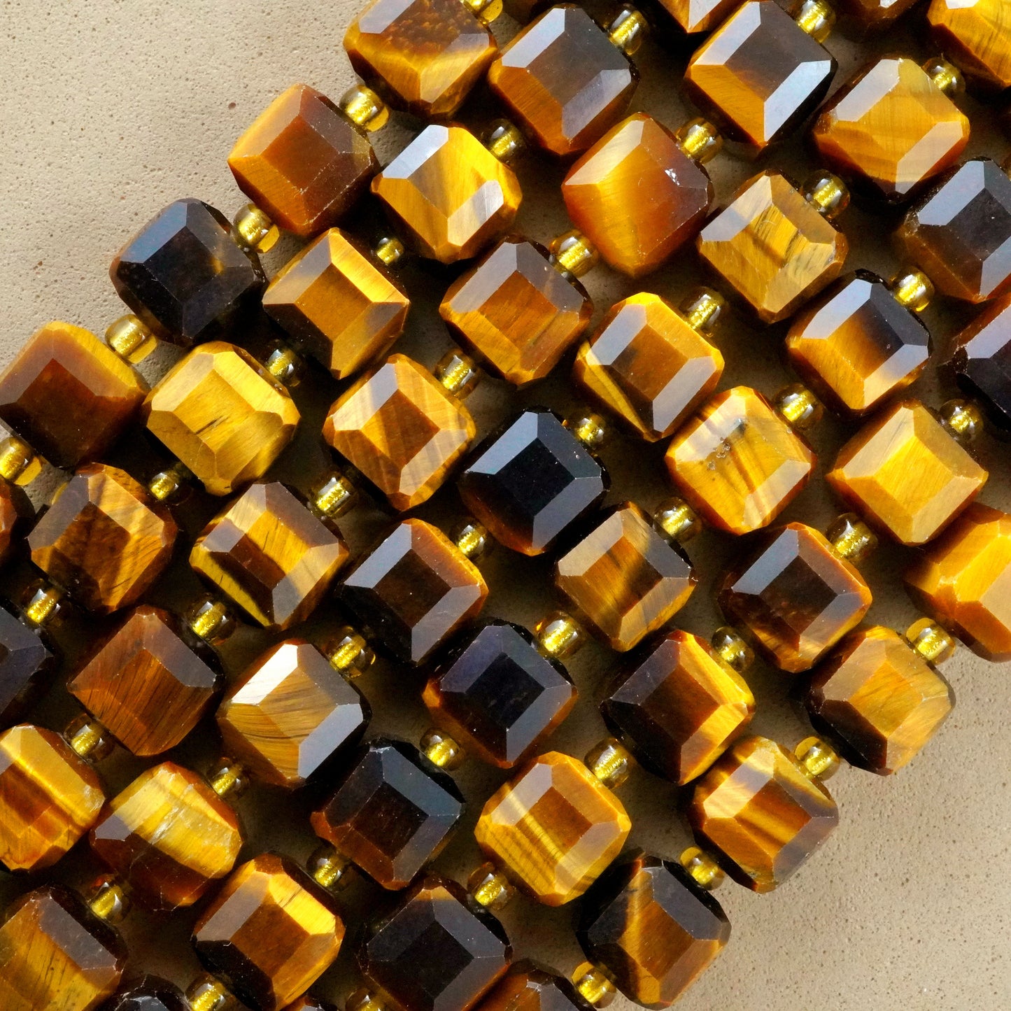 Tiger Eye (Cube)(Faceted)(8mm)(15"Strand)