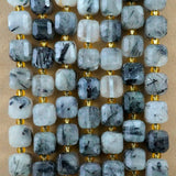 Black Tourmalated Quartz (Cube)(Faceted)(8mm)(15"Strand)