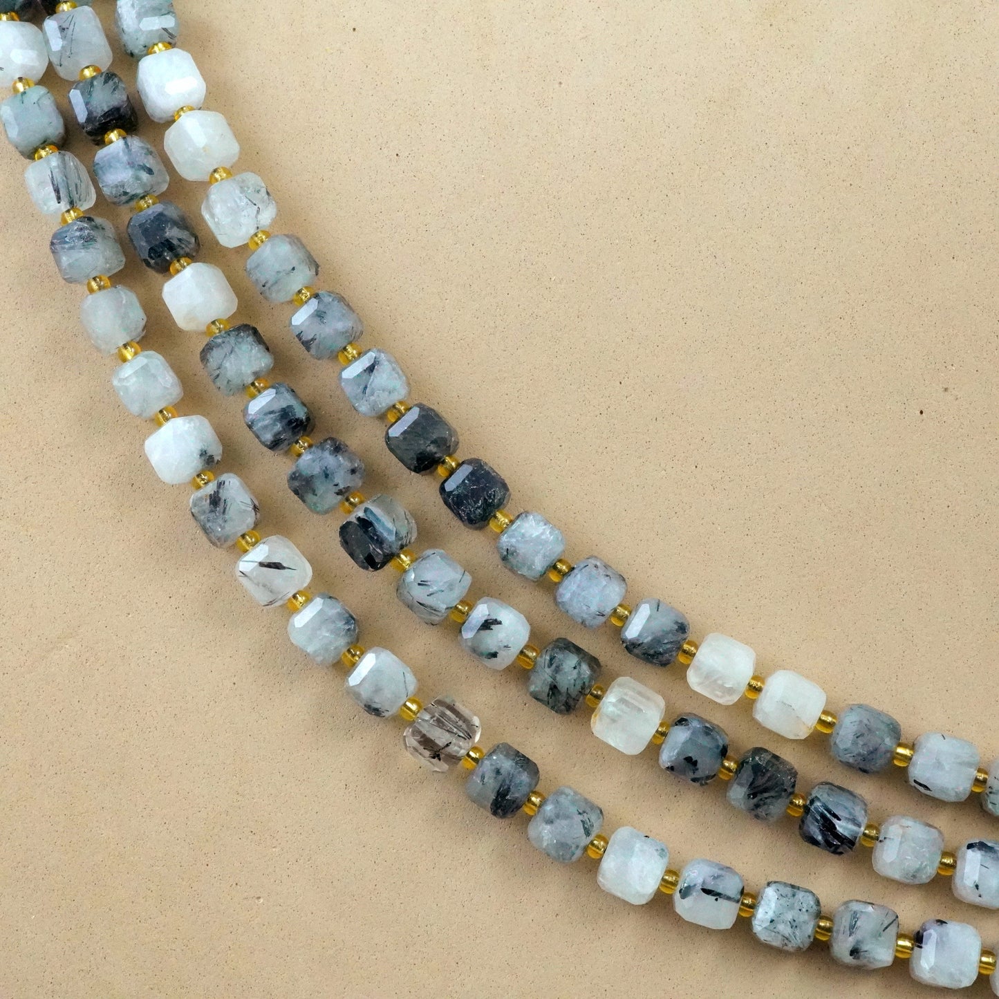 Black Tourmalated Quartz (Cube)(Faceted)(8mm)(15"Strand)