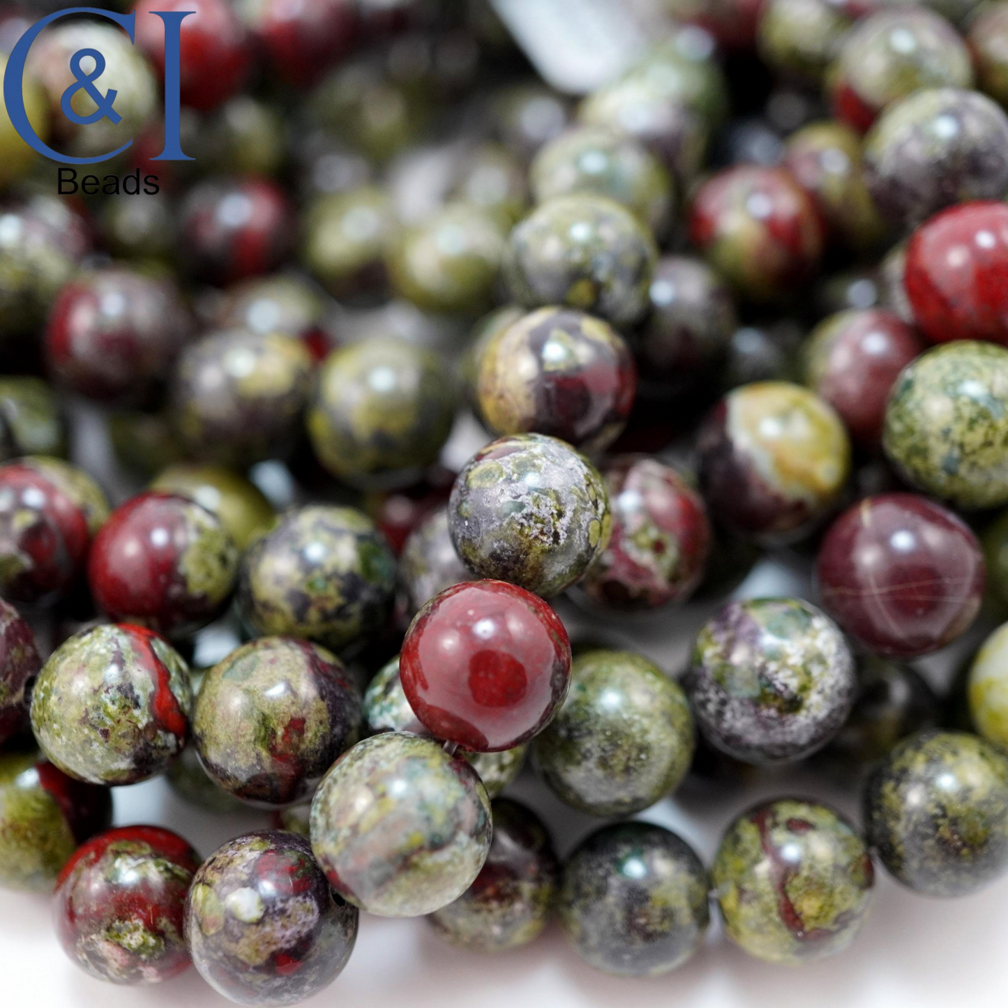 Dragon's Blood Jasper (Round)(Smooth)(4mm)(6mm)(8mm)(10mm)(12mm)(16"Strand)