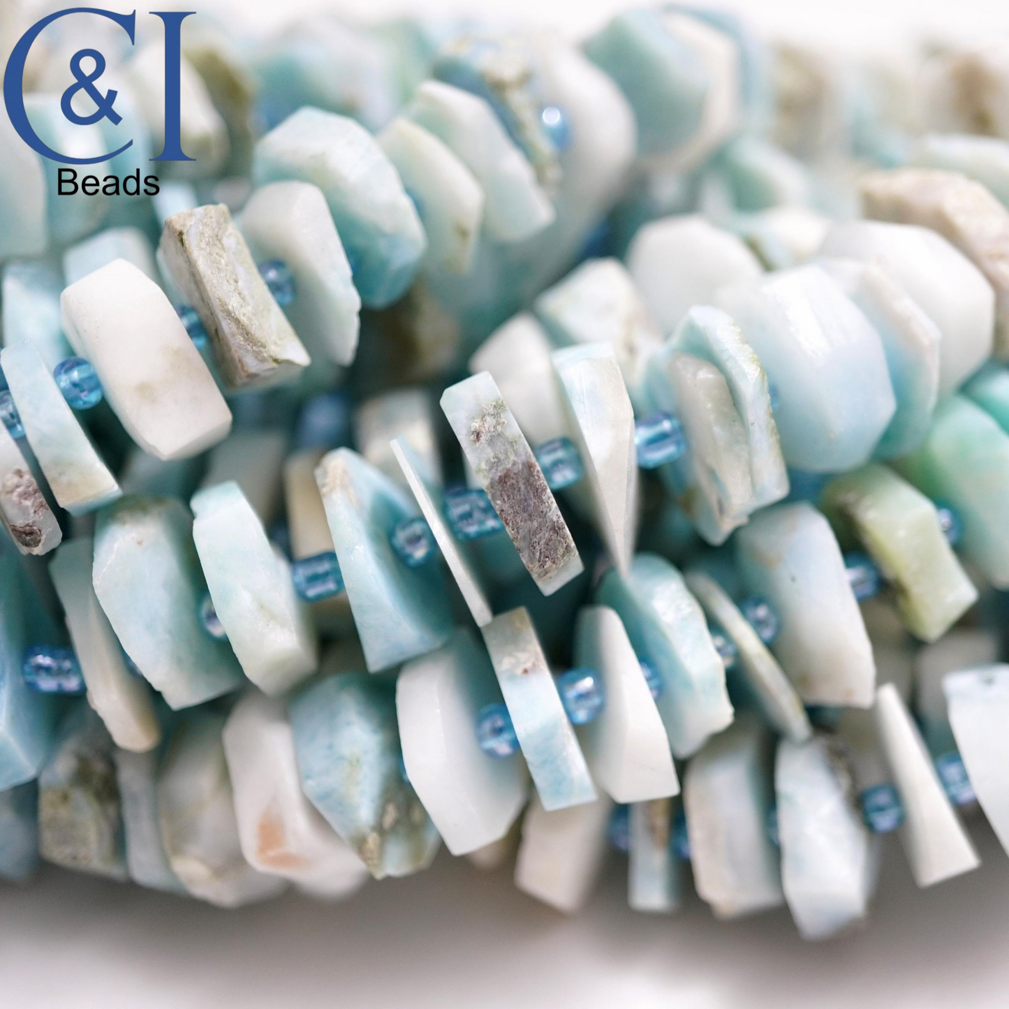 Larimar (Heishe)(Raw)(15"Strand)(12mm)(15mm)