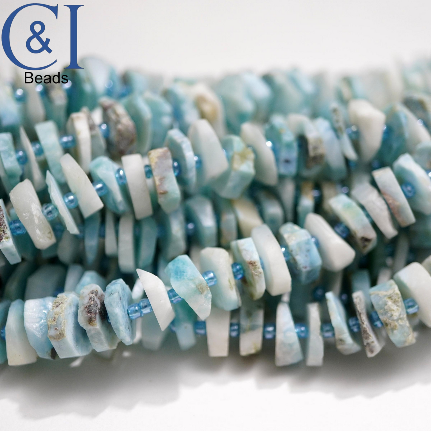 Larimar (Heishe)(Raw)(15"Strand)(12mm)(15mm)