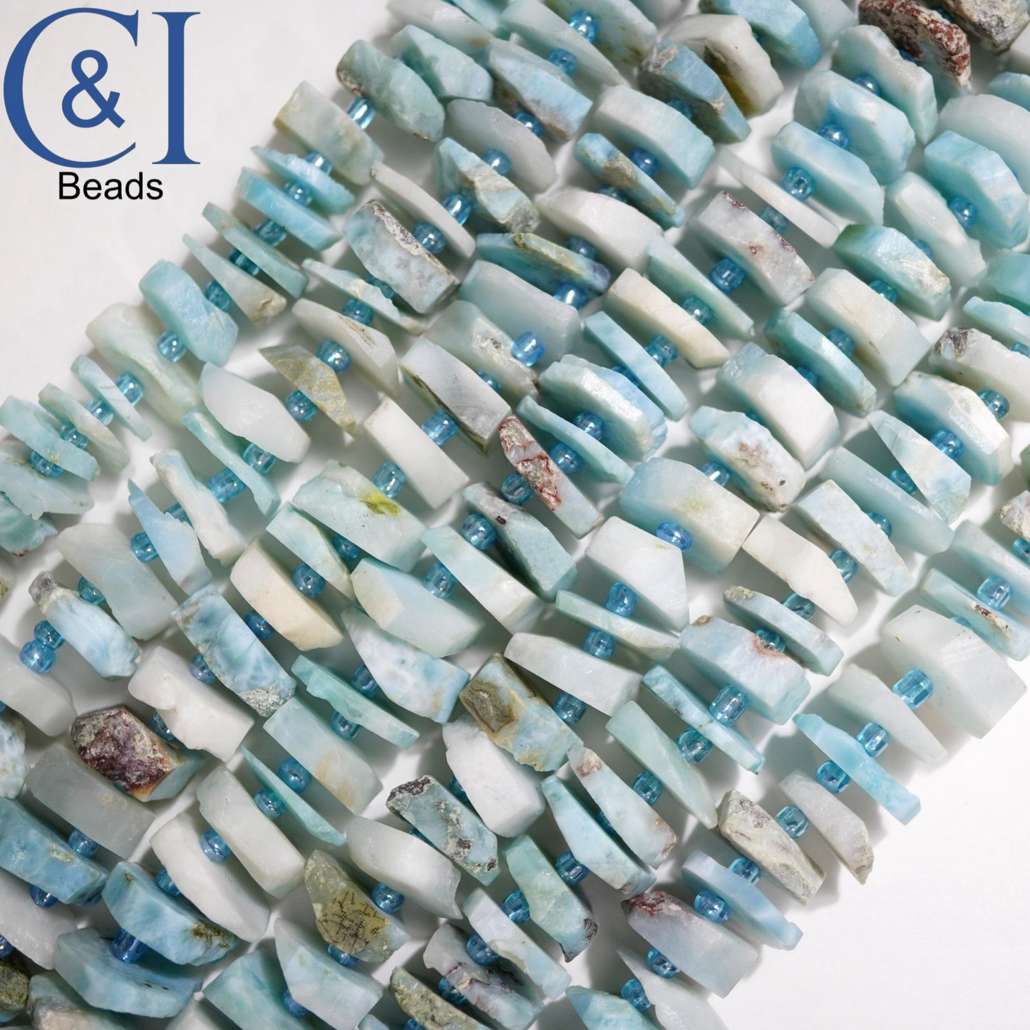 Larimar (Heishe)(Raw)(15"Strand)(12mm)(15mm)