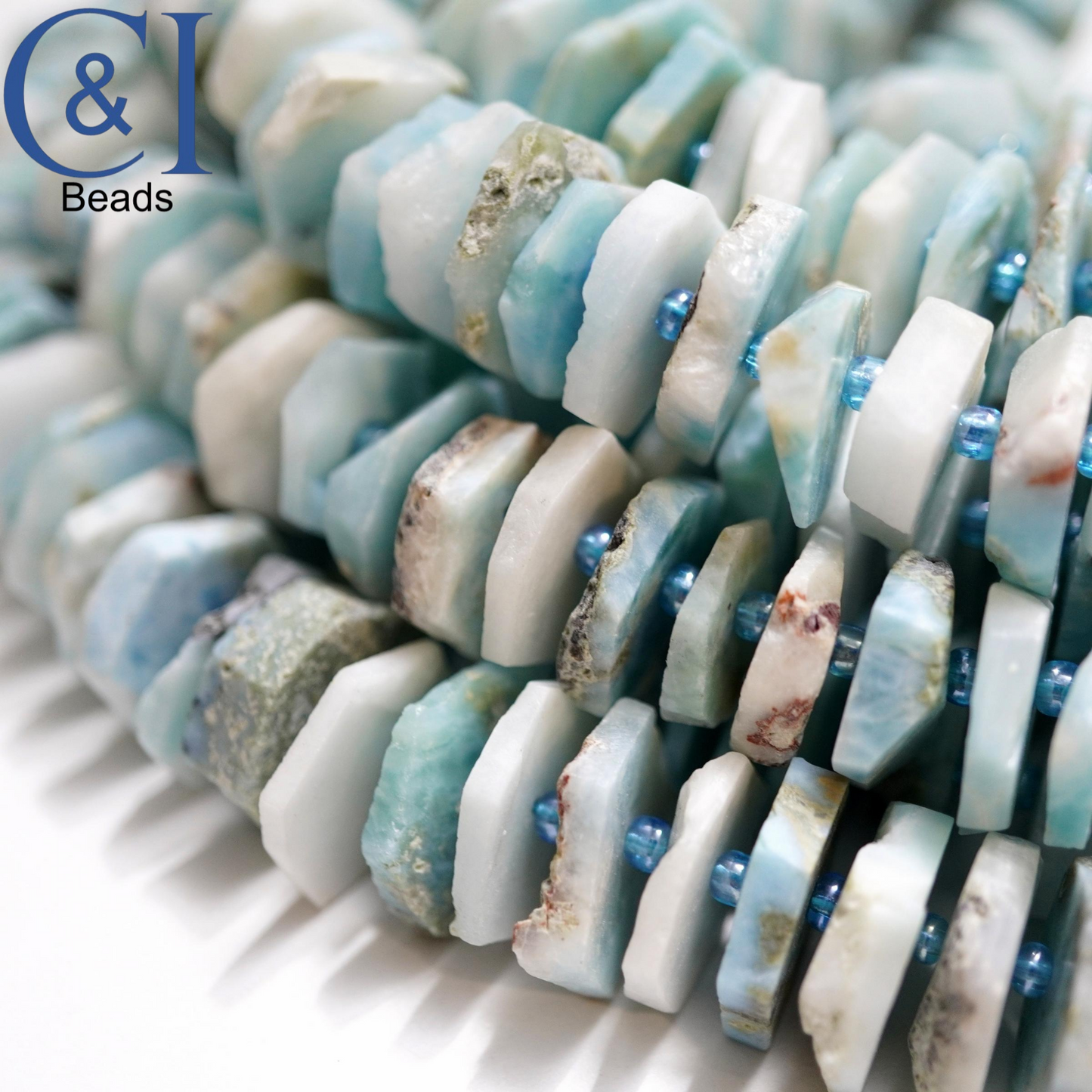 Larimar (Heishe)(Raw)(15"Strand)(12mm)(15mm)