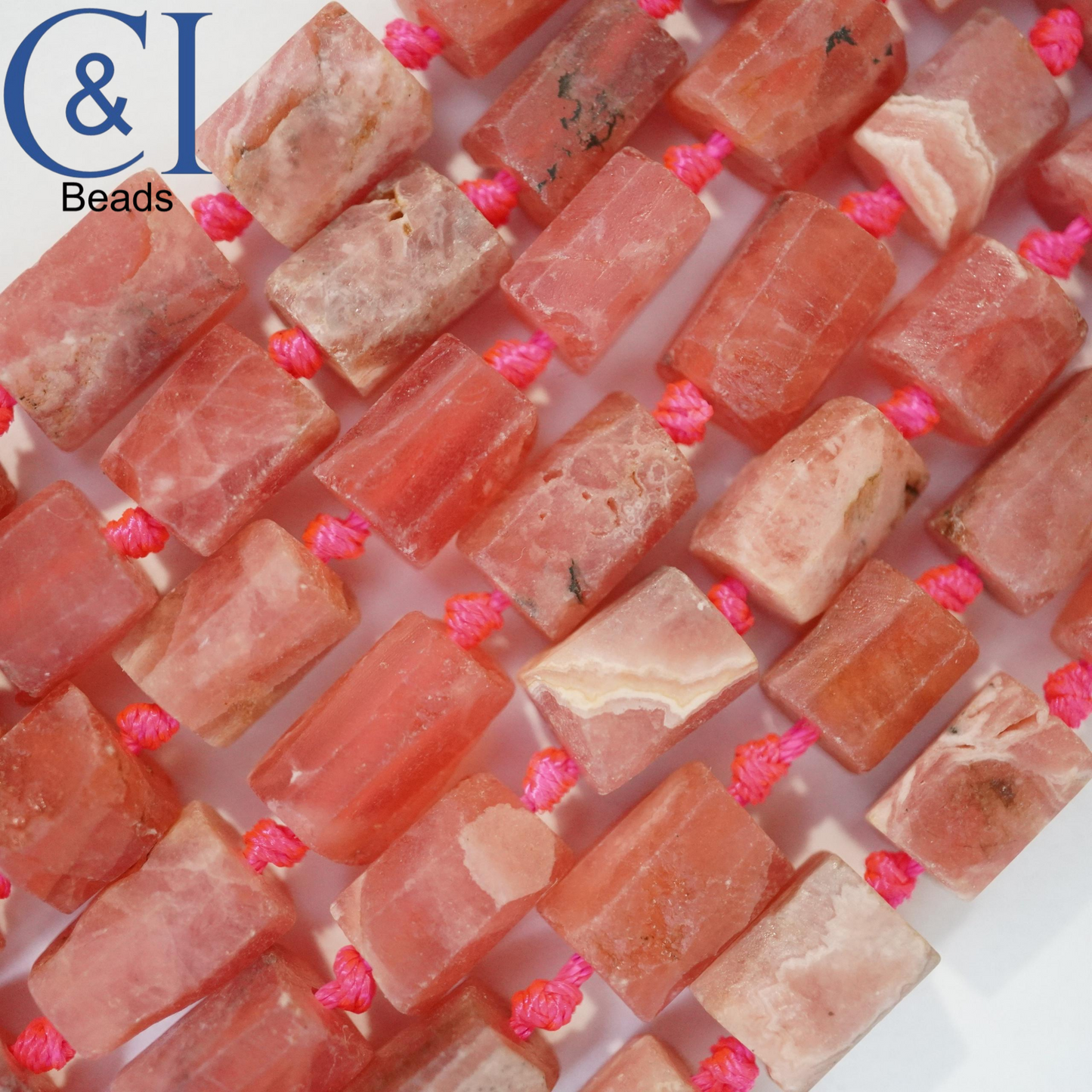 Rhodochrosite (Heishe)(Barrel)(Matte)(Raw)(17"Strand)