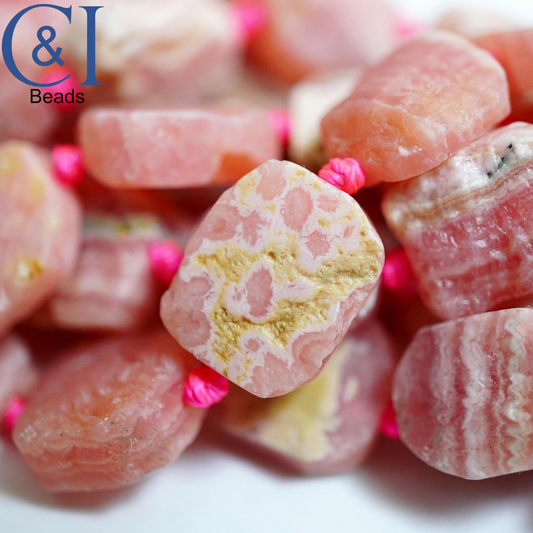 Rhodochrosite (Oval)(Raw)(12x14mm)(16"Strand)