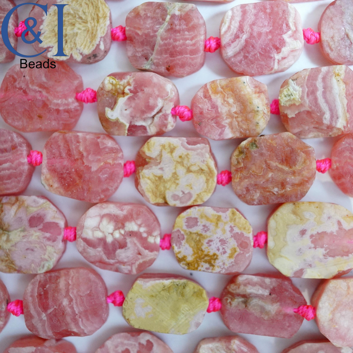 Rhodochrosite (Oval)(Raw)(12x14mm)(16"Strand)