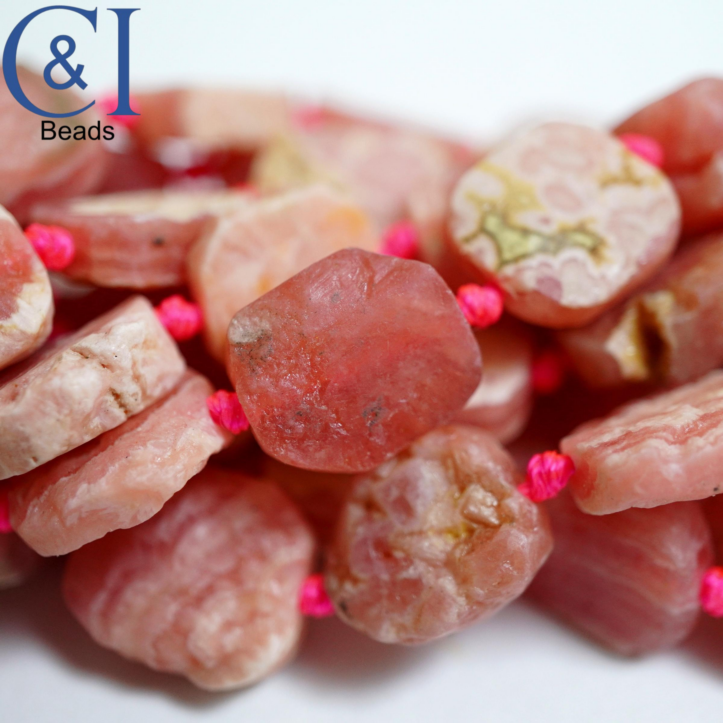 Rhodochrosite (Oval)(Raw)(12x14mm)(16"Strand)